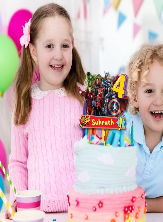 Yellow Nuts Personalised Cake Topper For Birthday Cartoon Superhero Theme Kids Boys Girls 1st Birthday Anniversary Props Cake Decor Decoration (Superhero) - Image 3